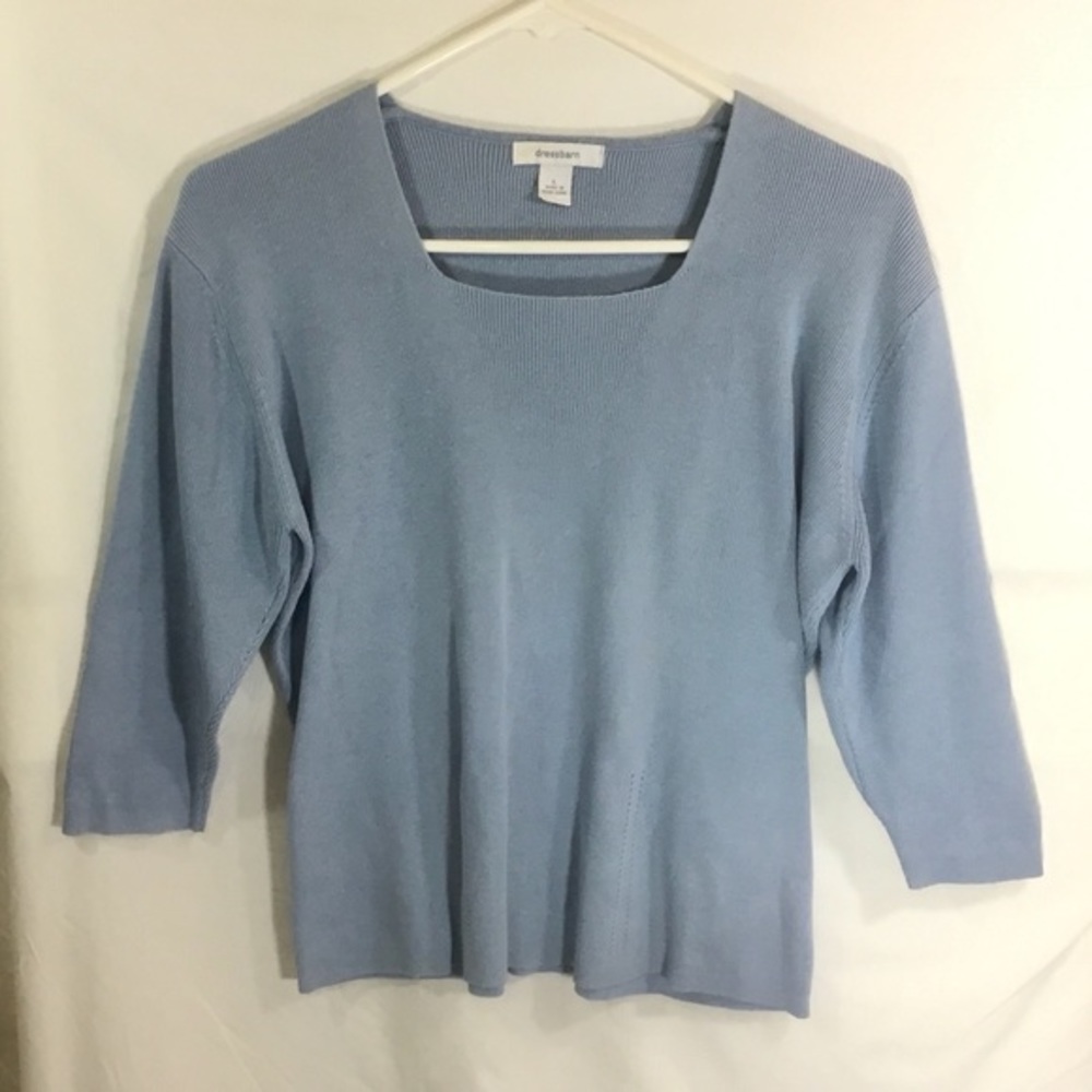 DressBarn Blue Ribbed 3/4 Sleeve Sweater